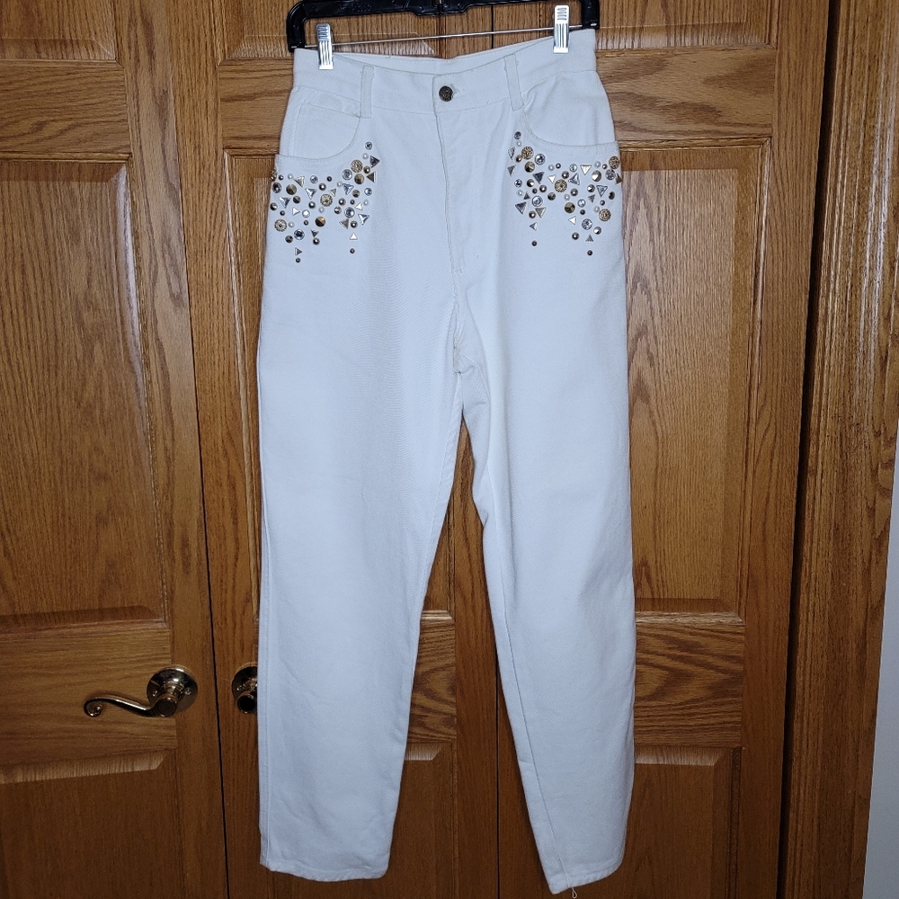 Vintage Monique Jeans White Emblished Size 9/10 - Picture 1 of 10